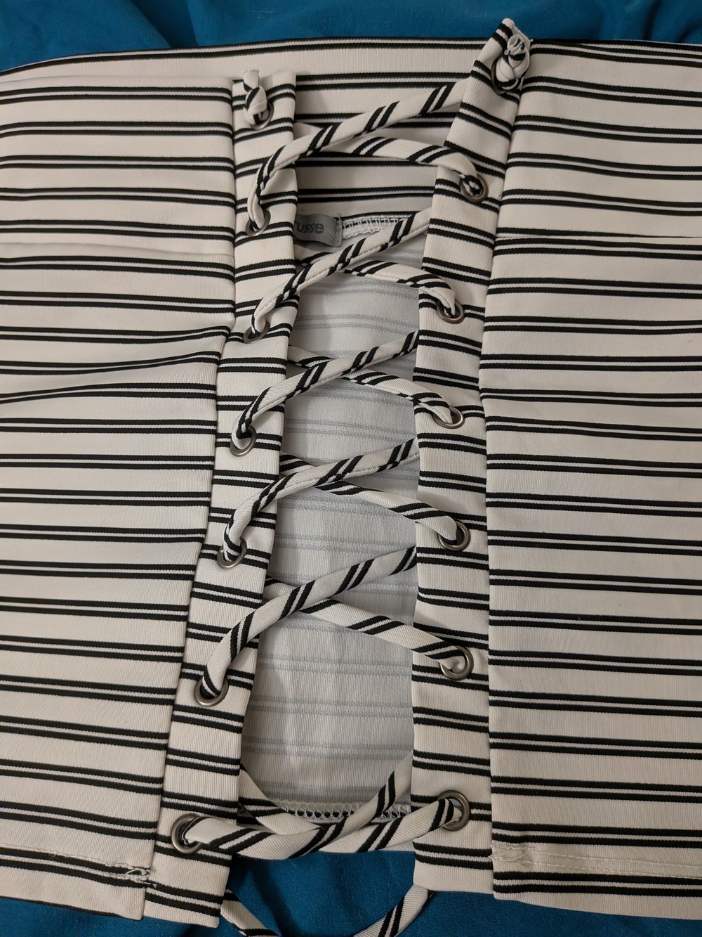 Charlotte Russe Y2K Off-The-Shoulder Striped Lace Up Corset Crop Top 90s Club - Picture 4 of 6